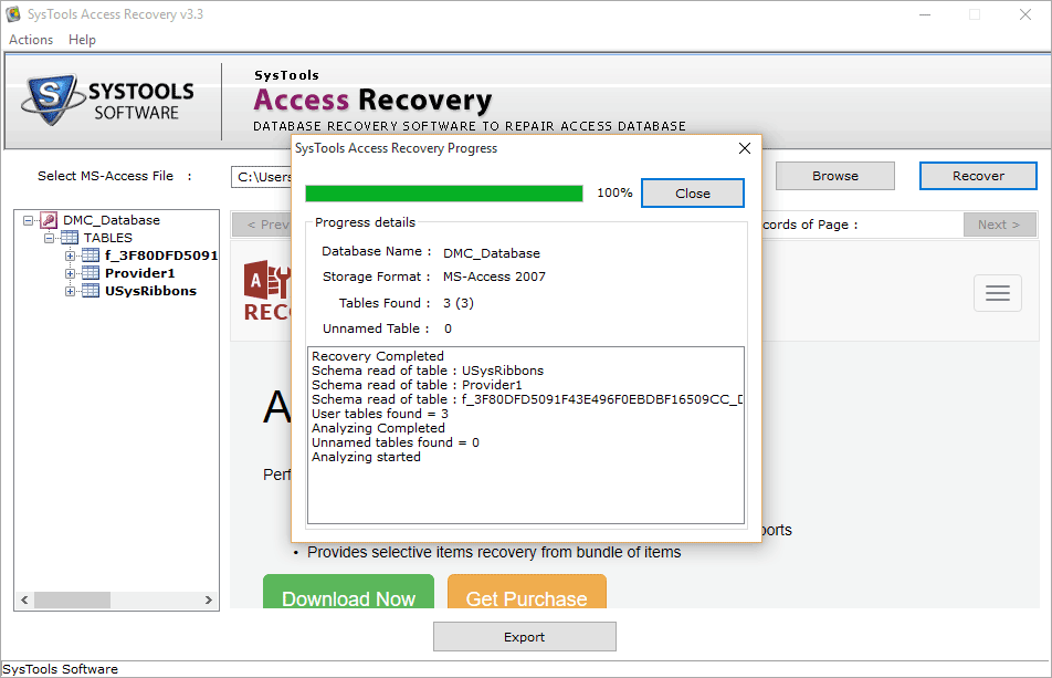 access file recovery starts