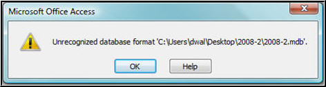 Unrecognised Database Format
