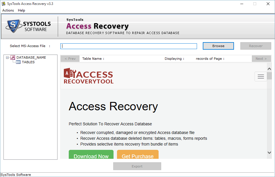 Browse the corrupted Access database file
